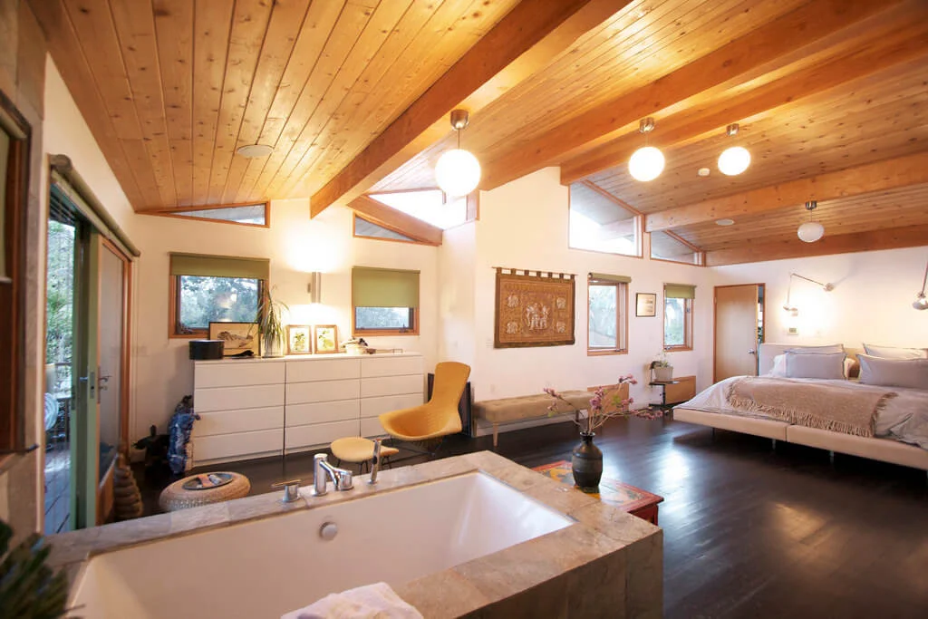 Modern kitchen with wooden ceiling and contemporary design in Manhattan.