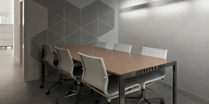 Modern kitchen with sleek design and geometric wall patterns in Manhattan.